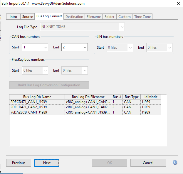 CAN LIN FlexRay bus log database